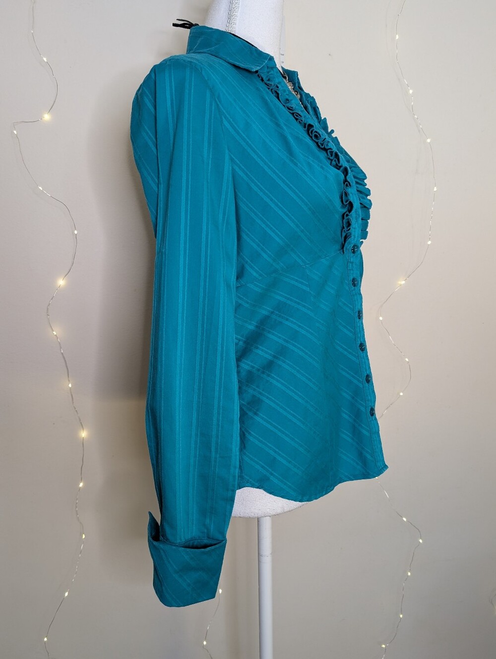 Ricki's Teal Ruffle-Front Button Blouse - Picture 4 of 10